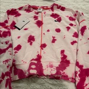Nike Hot Pink and Light Pink Tie-Dye Crew Neck